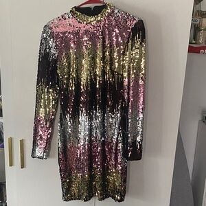 APRICOT Pink, Gold, Silver & Black Sequin Dress